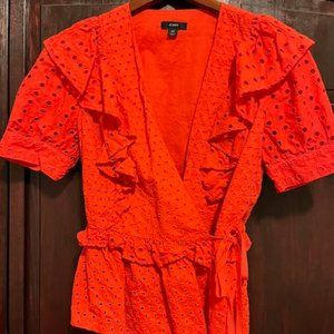 Red eyelet wrap top J.Crew size XS